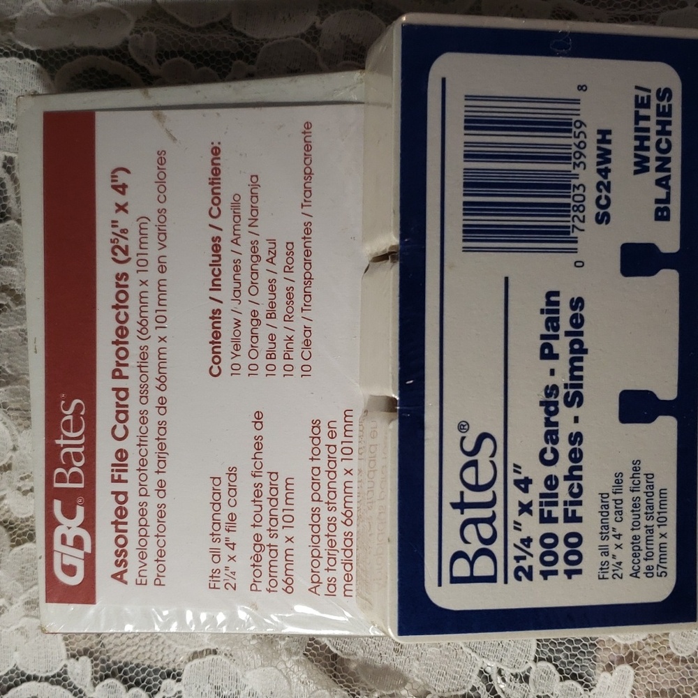 Roledex file cards & card protectors. Bates 100 file cards